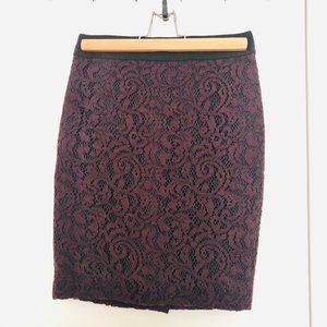 LOFT Lace Shell Knee Length Skirt in Burgundy